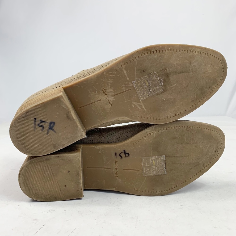 Dolce Vita Beige Perforated Suede Leather Low Heel Ankle Boots Women’s Size 7.5 - Picture 10 of 11
